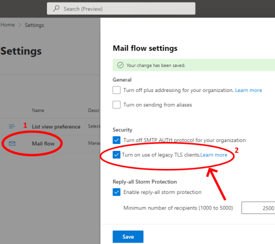 Exchange Admin Center Settings Mail flow